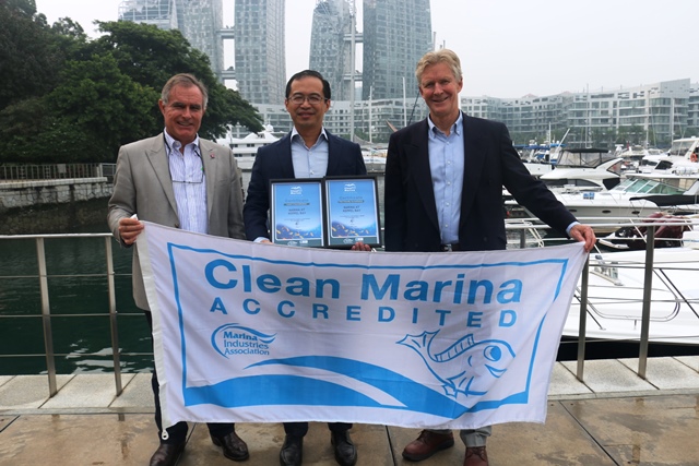 Andrew Chapman CMM, Trevor Fong CMP and Colin Bransgrove at Marina at Keppel Bay's 'Fish Friendly Marina'